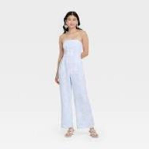 ~Ladies A New Day Powder Blue Floral Girly~Girl Jumpsuit~M~NWT's - Picture 2 of 7